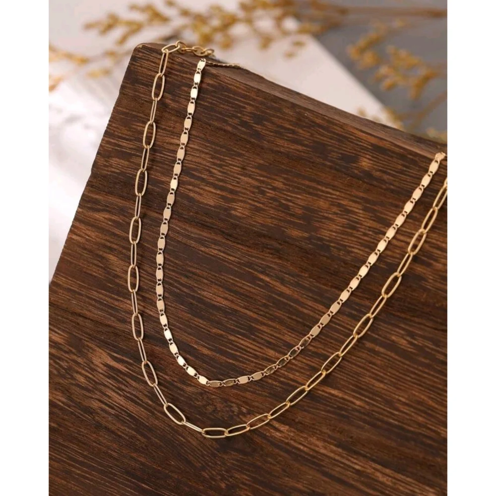 Jordan Dainty Minimalist Layered Paperclip *2* Chains Necklace - Picture 4 of 5